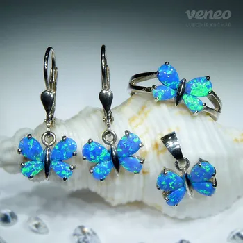 Souprava šperků Motýlek - sada šperků s thajskými opály, Materiál: Bílé zlato, ryzost 585/1000