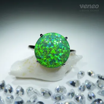 Prsten Diana 14 -prsten se zeleným opálem, Materiál: Stříbro, ryzost 925/1000