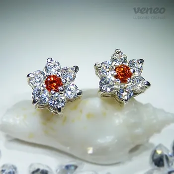 Náušnice Astra – náušnice s padparači a čirými zirkony, Materiál: Bílé zlato, ryzost 585/1000