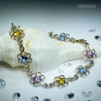 Náramek Sofie - náramek s růžovými zirkony, akvamaríny a žlutými zirkony, Materiál: Růžové zlato, ryzost 585/1000