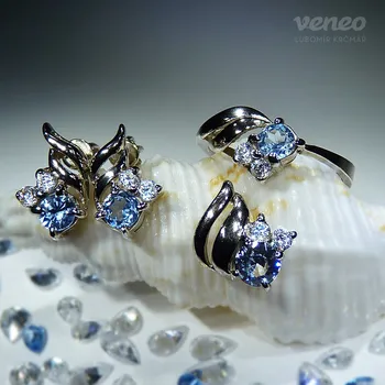 Souprava šperků Vega - souprava šperků s akvamaríny a čirými zirkony, Materiál: Bílé zlato, ryzost 585/1000