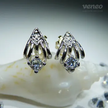 Náušnice Náušnice s čirými zirkony a plastikou , Materiál: Bílé zlato, ryzost 585/1000