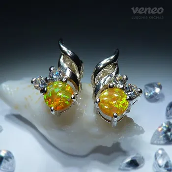 Náušnice Vega – náušnice se žlutými opály a čirými zirkony, Materiál: Bílé zlato, ryzost 585/1000