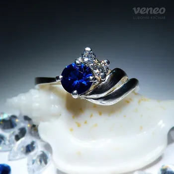 Prsten Vega – prsten se safírem a čirými zirkony , Materiál: Růžové zlato, ryzost 585/1000