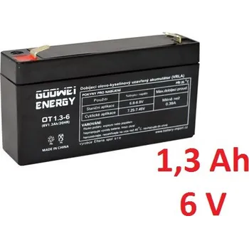 Záložní baterie Záložní, staniční baterie VRLA 1,3 Ah , 6 V , kontakty F1 , GOOWEI ENERGY (Goowei)
