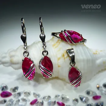 Souprava šperků Marabelle - souprava šperků s rubíny a plastikou, Materiál: Růžové zlato, ryzost 585/1000