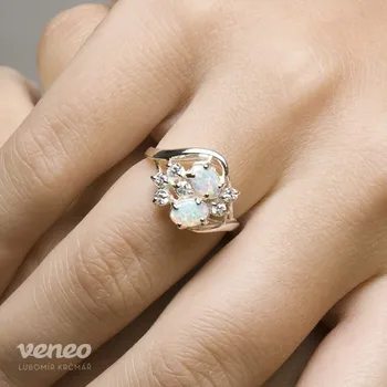 Prsten Penelope – prsten s australskými opály a čirými zirkony, Materiál: Stříbro, ryzost 925/1000