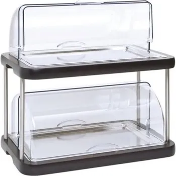 Podnos chladící 2-patrový WOOD, 2x rolovací víko, 2x nerez plato GN1/1, dřevo Wenge