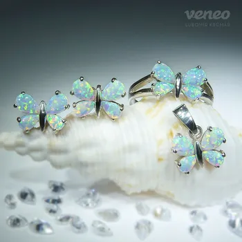 Souprava šperků Motýlek - sada šperků s australskými opály, Materiál: Bílé zlato, ryzost 585/1000