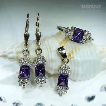 Souprava šperků Princezna – sada šperků s ametysty a čirými zirkony , Materiál: Bílé zlato, ryzost 585/1000