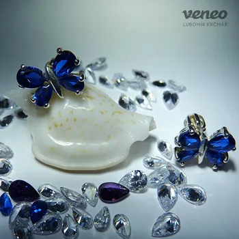 Náušnice Motýlek – náušnice se safíry, Materiál: Bílé zlato, ryzost 585/1000