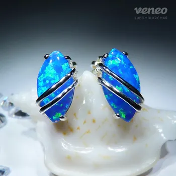 Náušnice Marabelle – náušnice s thajskými opály a plastikou, Materiál: Bílé zlato, ryzost 585/1000