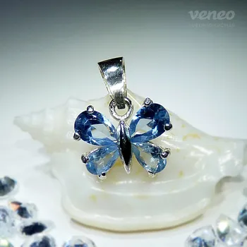 Přívěsek Motýlek - přívěsek s akvamaríny, Materiál: Bílé zlato, ryzost 585/1000