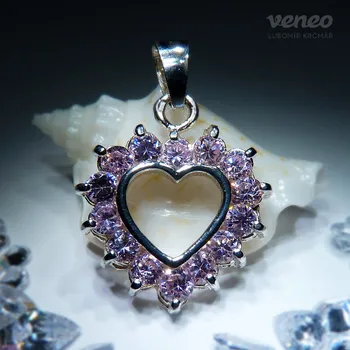 Přívěsek Srdce 3017 - přívěsek s růžovými zirkony, Materiál: Bílé zlato, ryzost 585/1000