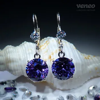 Náušnice Artemis 10 - náušnice s ametysty a čirými zirkony, Materiál: Bílé zlato, ryzost 585/1000