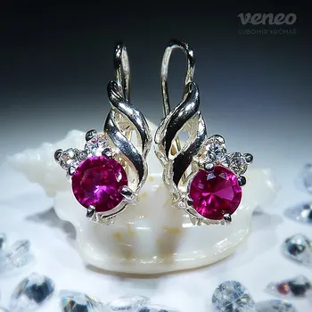 Náušnice Vega - náušnice s rubíny a čirými zirkony, Materiál: Bílé zlato, ryzost 585/1000