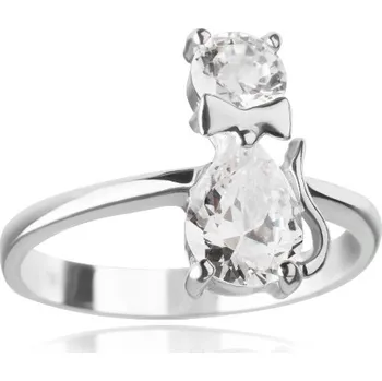 Prsten Kočka - prsten s čirými zirkony, Materiál: Růžové zlato, ryzost 585/1000