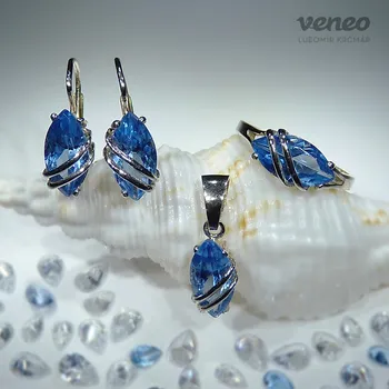 Souprava šperků Marabelle - sada šperků s akvamaríny a plastikou, Materiál: Růžové zlato, ryzost 585/1000