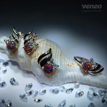 Souprava šperků Vega - sada šperků s mexickými opály a čirými zirkony, Materiál: Bílé zlato, ryzost 585/1000