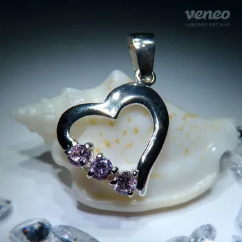 Přívěsek Srdíčko 3049 - přívěsek s růžovými zirkony, Materiál: Bílé zlato, ryzost 585/1000