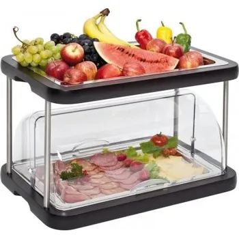 Podnos chladící 2-patrový WOOD, 1x rolovací víko, 2x nerez plato GN1/1, dřevo Wenge