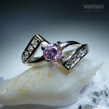 Prsten Brigita - prsten s růžovým zirkonem a čirými zirkony , Materiál: Stříbro, ryzost 925/1000