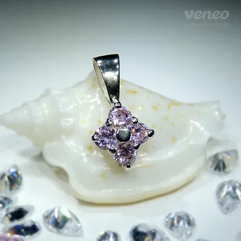 Přívěsek Viola - přívěsek s růžovými zirkony, Materiál: Bílé zlato, ryzost 585/1000