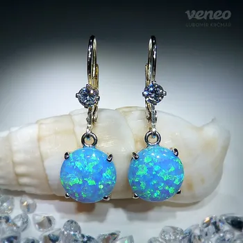 Náušnice Artemis 10 - náušnice se světle modrými opály a čirými zirkony, Materiál: Bílé zlato, ryzost 585/1000