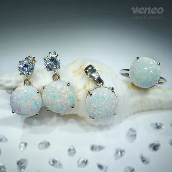 Souprava šperků Selene 12 - souprava šperků s australskými opály a čirými zirkony, Materiál: Bílé zlato, ryzost 585/1000