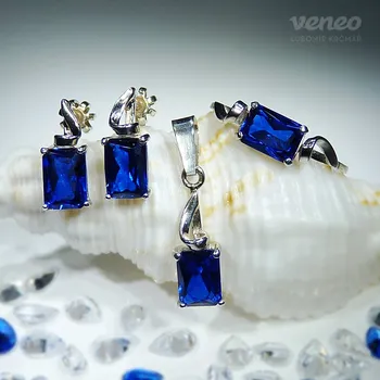 Souprava šperků Hellé - sada šperků se safíry, Materiál: Bílé zlato, ryzost 585/1000