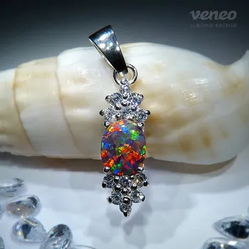 Přívěsek Princezna – přívěsek s mexickým opálem a čirými zirkony, Materiál: Bílé zlato, ryzost 585/1000