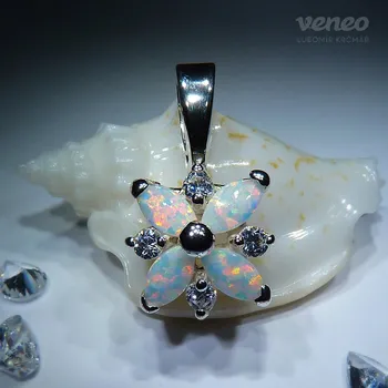Přívěsek Andromeda - přívěsek s australskými opály a čirými zirkony, Materiál: Bílé zlato, ryzost 585/1000