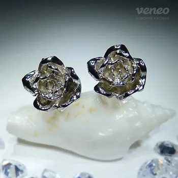 Náušnice Květ růže - Náušnice N041-b, Materiál: Bílé zlato, ryzost 585/1000