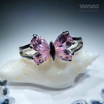 Prsten Motýlek – prsten s růžovými zirkony, Materiál: Růžové zlato, ryzost 585/1000