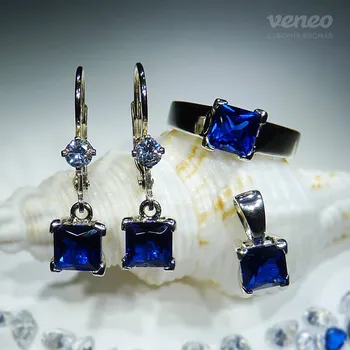 Souprava šperků Nikol - souprava šperků se safíry a čirými zirkony, Materiál: Růžové zlato, ryzost 585/1000