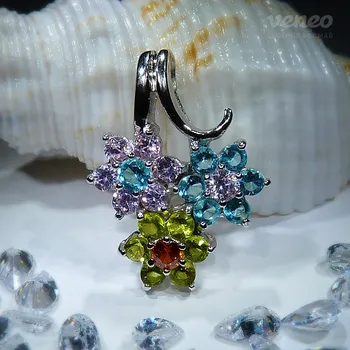 Přívěsek Eset - přívěsek s růžovými zirkony, akvamaríny, žlutými zirkony a padparačem, Materiál: Bílé zlato, ryzost 585/1000