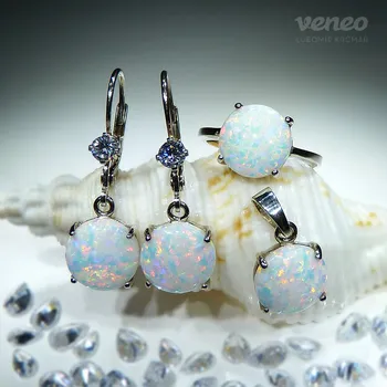 Souprava šperků Artemis 10 - sada šperků s australskými opály a čirými zirkony, Materiál: Bílé zlato, ryzost 585/1000