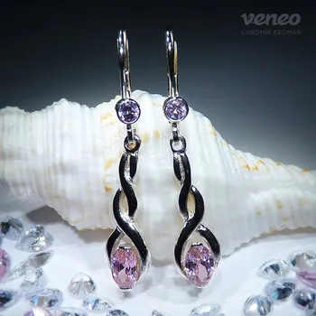 Náušnice Heméra - náušnice s růžovými zirkony, Materiál: Bílé zlato, ryzost 585/1000