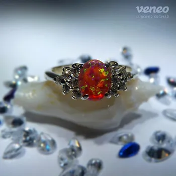 Prsten Princezna – prsten s brazilským opálem a čirými zirkony, Materiál: Růžové zlato, ryzost 585/1000