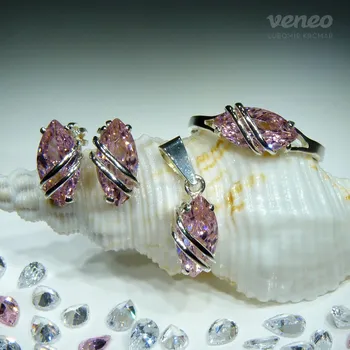 Souprava šperků Marabelle – sada šperků s růžovými zirkony a plastikou, Materiál: Bílé zlato, ryzost 585/1000