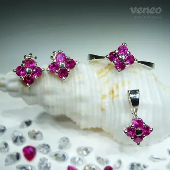 Souprava šperků Viola - souprava šperků s rubíny, Materiál: Růžové zlato, ryzost 585/1000