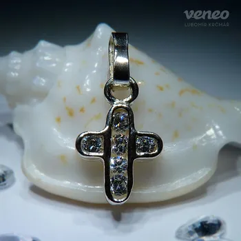 Přívěsek Křížek 3018 - přívěsek se zirkony , Materiál: Bílé zlato, ryzost 585/1000
