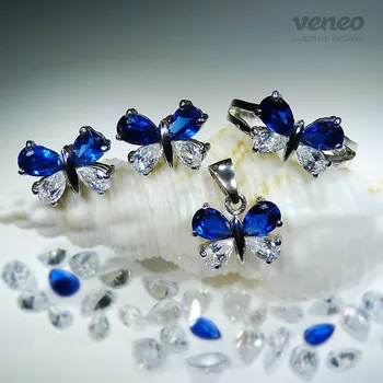 Souprava šperků Motýlek - souprava šperků se safíry a čirými zirkony, Materiál: Růžové zlato, ryzost 585/1000