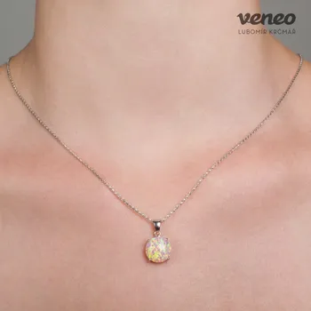 Přívěsek Diana 12 - přívěsek s růžovým opálem, Materiál: Bílé zlato, ryzost 585/1000