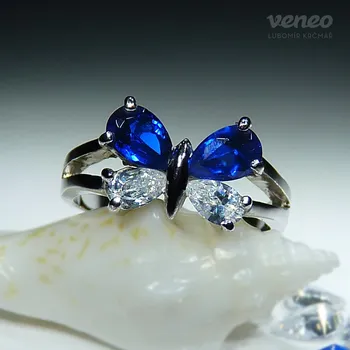 Prsten Motýlek - prsten se safíry a čirými zirkony, Materiál: Růžové zlato, ryzost 585/1000