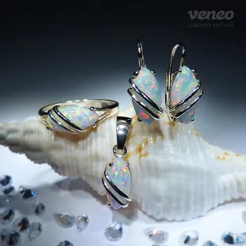 Souprava šperků Marabelle - sada šperků s australskými opály a plastikou , Materiál: Bílé zlato, ryzost 585/1000