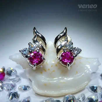 Náušnice Vega – náušnice s rubíny a čirými zirkony , Materiál: Bílé zlato, ryzost 585/1000