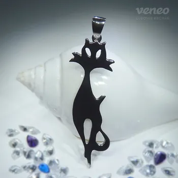 Přívěsek Kočka 3087 - přívěsek velký s prořezávaným plastickým motivem , Materiál: Bílé zlato, ryzost 585/1000