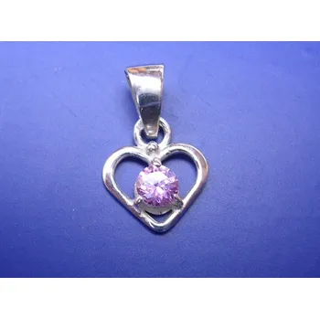 Přívěsek Srdce 3035 - přívěsek s růžovým zirkonem a plastikou , Materiál: Bílé zlato, ryzost 585/1000
