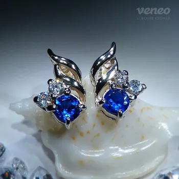 Náušnice Vega – náušnice se safíry a čirými zirkony, Materiál: Bílé zlato, ryzost 585/1000